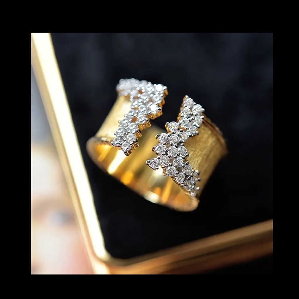 18K GOLD-PLATED SPARKLE ALLURE CZ CRYSTAL CUFF RING (ADJUSTABLE) - Picture 9 of 10
